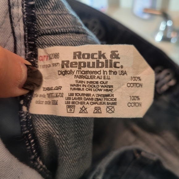 Vintage Rock & Republic Taylor flap pocket embellished crystal jeans blue 40 Y2K - Picture 8 of 9